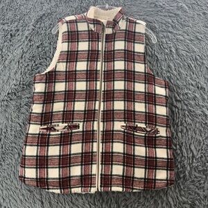 Maurices Vest Womens Large Red White Sherpa Lined Full Zip Jacket Plaid Checker